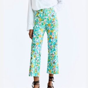 NWT Zara Multicolor Floral Cropped Mini Flare Size 4 Linen Blend Pants